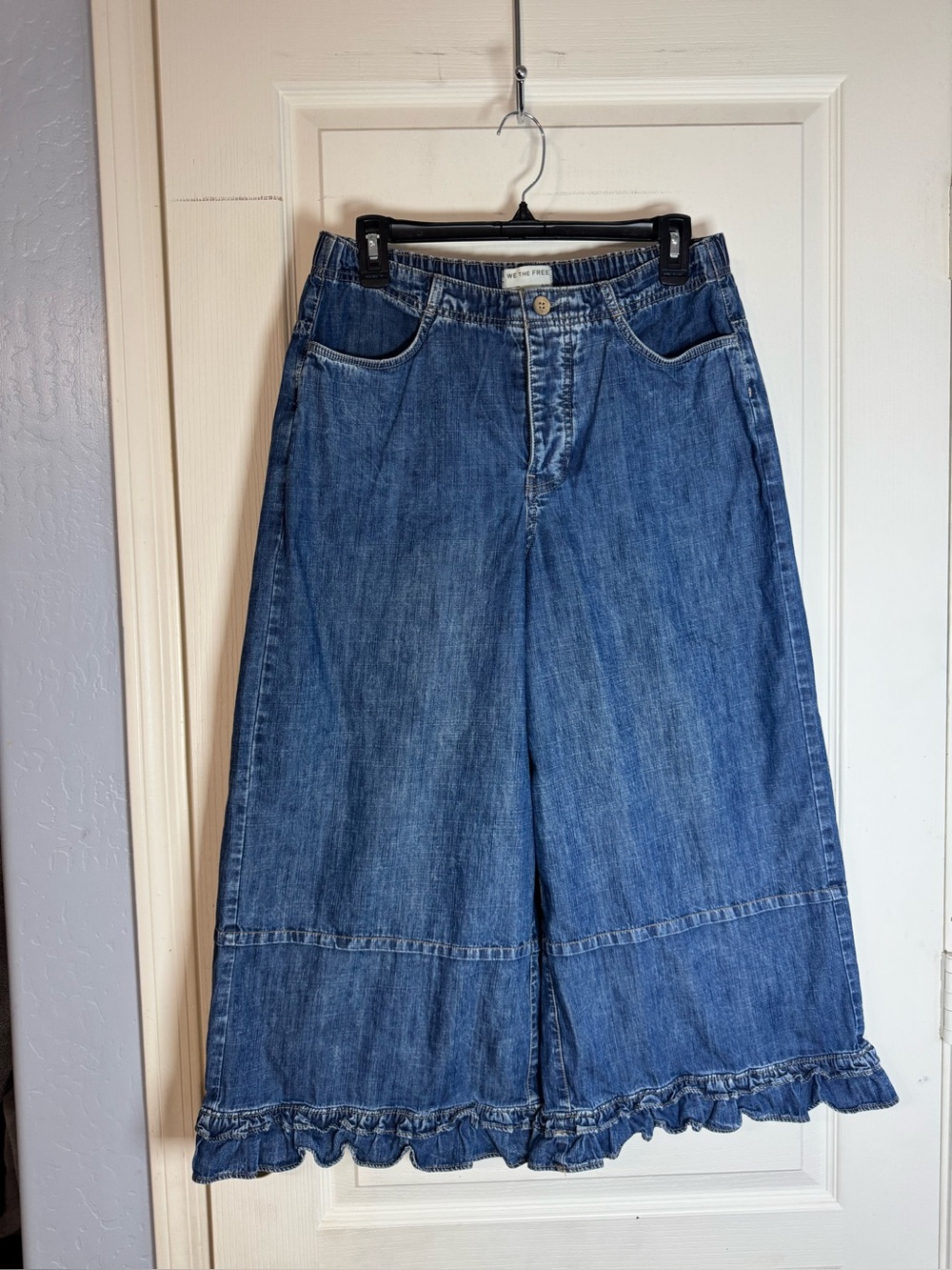 We The Free Denim Wide-Leg Jeans with Ruffle Hem